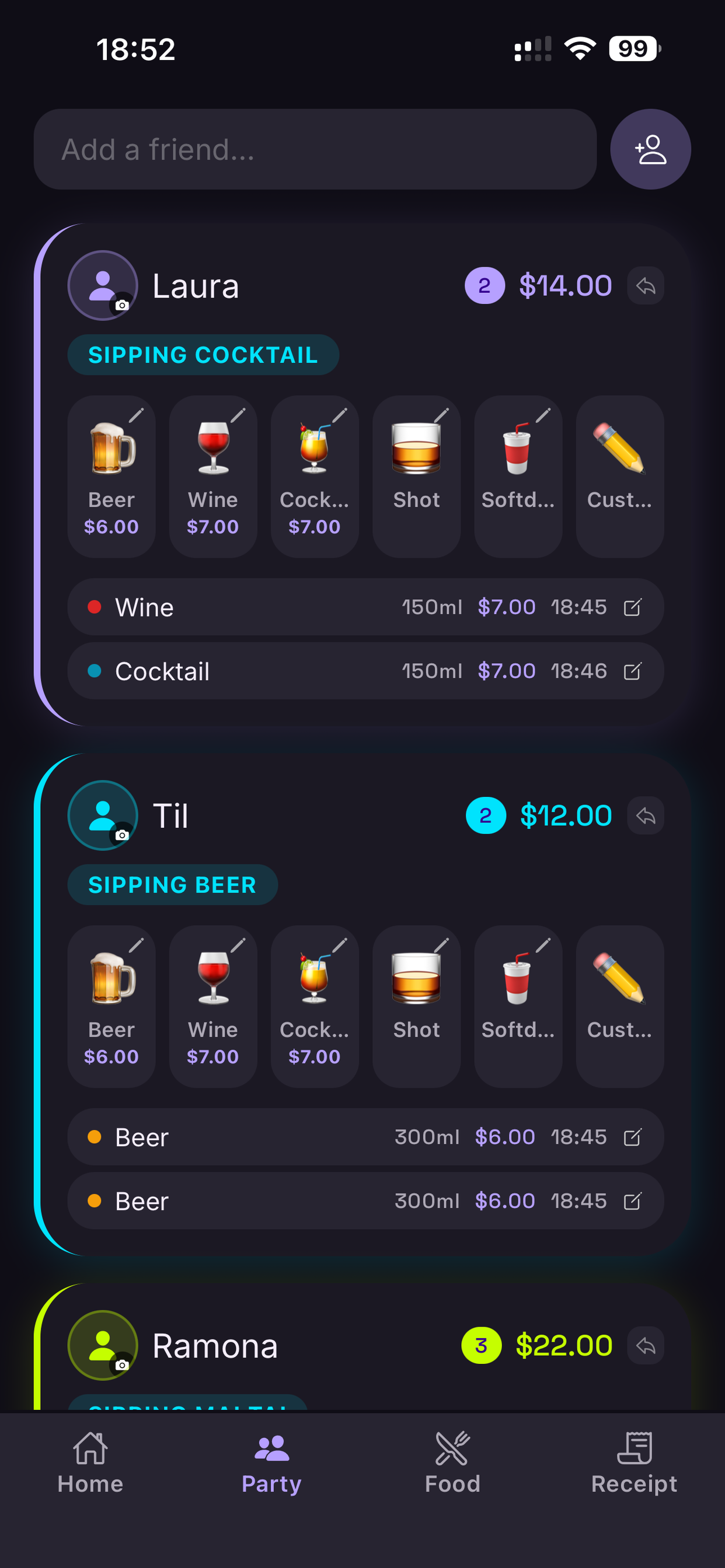 Party screen